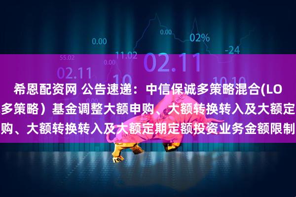 希恩配资网 公告速递：中信保诚多策略混合(LOF)（场内简称：中信保诚多策略）基金调整大额申购、大额转换转入及大额定期定额投资业务金额限制