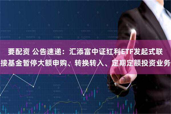 要配资 公告速递：汇添富中证红利ETF发起式联接基金暂停大额申购、转换转入、定期定额投资业务